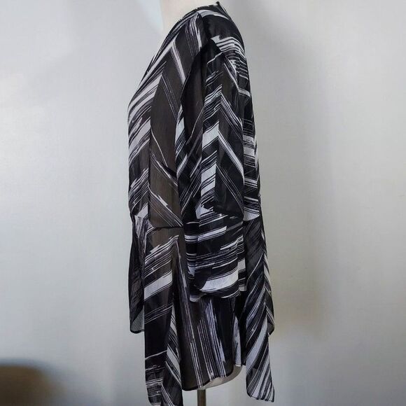 Catherines Sheer Cardigan Womens 0X Open Front 3/4 Bell Sleeves Black White - Picture 6 of 10